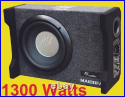10 Active Subwoofer Box with Built-In Amp 1300W Compact Car Bass Enclosure