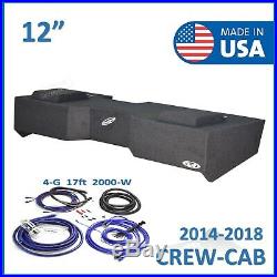 4 Gauge Amp Kit + Chevy Silverado Crew-Cab 12 Dual Sub Box Subwoofer Enclosure