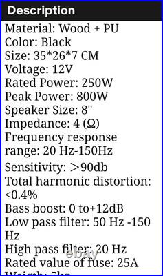 A Bluetooth Underseat Car 12 V 8 Inch 250 RMS 800 Watts Peak