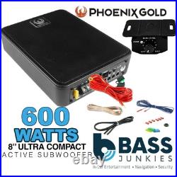 Phoenix Gold 600 Watts 8? Ultra Slim Amplified Car Underseat Subwoofer & Amp Kit Phoenix Gold 600 Watts 8? Ultra Slim Amplified Car Underseat Subwoofer & Amp Kit