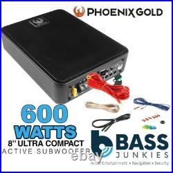 Phoenix Gold 600 Watts 8? Ultra Slim Amplified Car Underseat Subwoofer & Amp Kit Phoenix Gold 600 Watts 8? Ultra Slim Amplified Car Underseat Subwoofer & Amp Kit