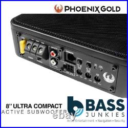 Phoenix Gold 600 Watts 8? Ultra Slim Amplified Car Underseat Subwoofer & Amp Kit Phoenix Gold 600 Watts 8? Ultra Slim Amplified Car Underseat Subwoofer & Amp Kit