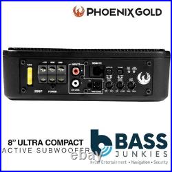 Phoenix Gold 600 Watts 8? Ultra Slim Amplified Car Underseat Subwoofer & Amp Kit Phoenix Gold 600 Watts 8? Ultra Slim Amplified Car Underseat Subwoofer & Amp Kit
