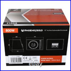 Phoenix Gold Z10AB 10 800W Max Active Subwoofer 200W RMS with Amp & Install Kit