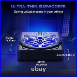 Slim Subwoofer, 10 800W, Built-in Car/Track Audio Amplifier Blue Ambient Light