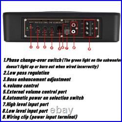 UK 10'' Car Subwoofer Active Underseat Bass Box Audio Sub Speaker Amplifier 600W